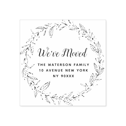 botanisch gebladerte We hebben nieuw adres verplaa Rubberstempel (Afrduk)