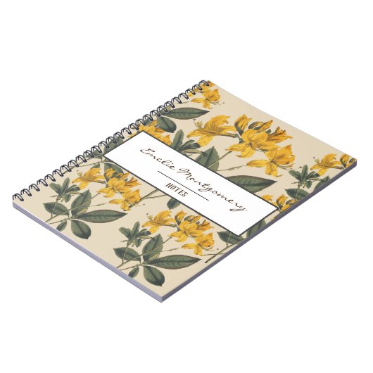  Botanisch Geel Azalea Bloemen & Naam Notitieboek (Linkerzijde)