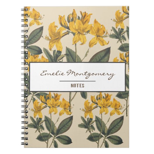  Botanisch Geel Azalea Bloemen & Naam Notitieboek (Voorkant)