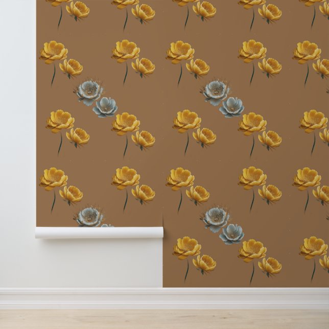 BOTANISCH GEEL EN WIT BLOEMEN  STIJL BEHANG (Applicatie)