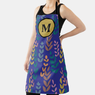 Botanisch Geel Grijs Blauw Oranje Roze Monogram Schort