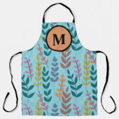 Botanisch Geel Grijs Blauw Oranje Roze Monogram Schort (Voorkant)