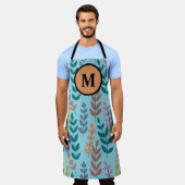 Botanisch Geel Grijs Blauw Oranje Roze Monogram Schort (Gedragen)