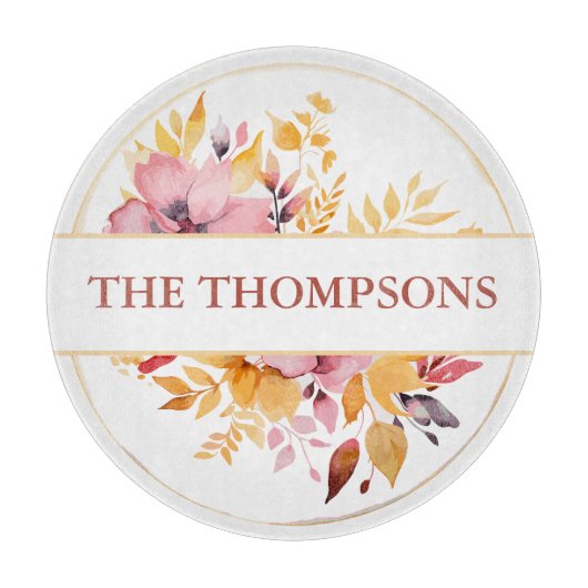 Botanisch geel monogram bruiloft snijplank (Voorkant)