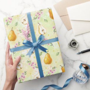 Botanisch Geel Peren & Lente Bloesems Waterverf Cadeaupapier