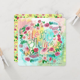 Botanisch Geel & Roze Lente Bloemige Bloemen Kaart