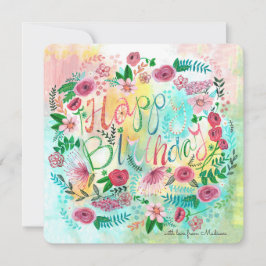 Botanisch Geel & Roze Lente Bloemige Bloemen Kaart