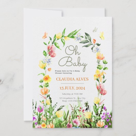 Botanisch Geel waterverf Bloemen Babyshower Kaart (Voorkant)