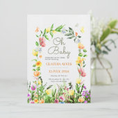 Botanisch Geel waterverf Bloemen Babyshower Kaart (Staand voorkant)