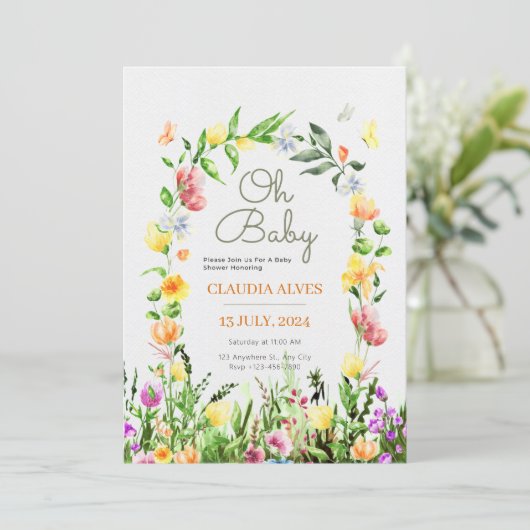 Botanisch Geel waterverf Bloemen Babyshower Kaart (Staand voorkant)