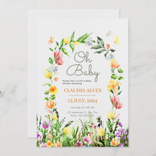 Botanisch Geel waterverf Bloemen Babyshower Kaart (Voorkant / Achterkant)