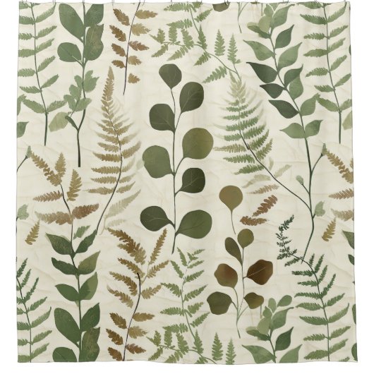 Botanisch geperst bladerenpatroon – Varentprint Douchegordijn (Voorkant)
