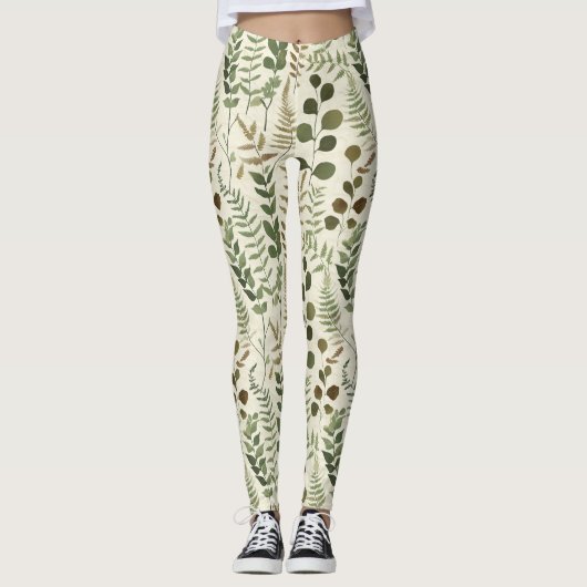 Botanisch geperst bladerenpatroon – Varentprint Leggings (Voorkant)