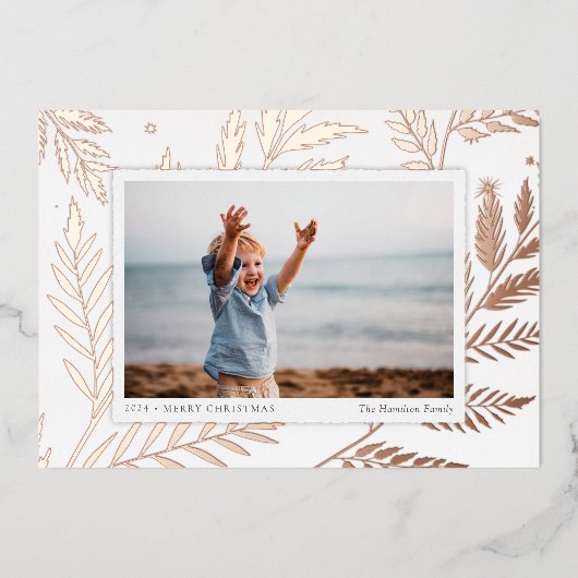 Botanisch geperst | Horizontaal foto-Roos Gold Folie Feestdagenkaart (Voorkant)