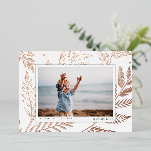 Botanisch geperst | Horizontaal foto-Roos Gold Folie Feestdagenkaart (Staand Voorkant)