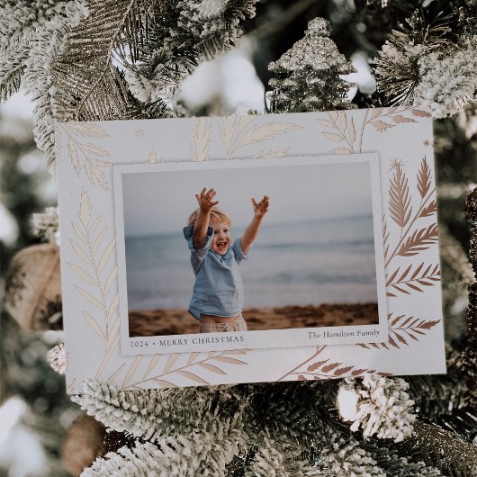 Botanisch geperst | Horizontaal foto-Roos Gold Folie Feestdagenkaart