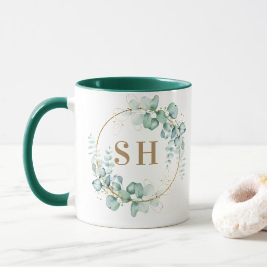Botanisch Goud Custom Monogram Voor Huwelijk Mok (Met donut)