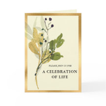 Botanisch Goud Foto Memorial Gevouwen Uitnodiging