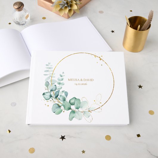 Botanisch Goud Groen Eucalyptus Gastenboek (Voorkant open)