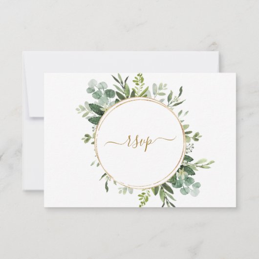 Botanisch Goud Groen Krans Bruiloft RSVP Kaart (Achterkant)