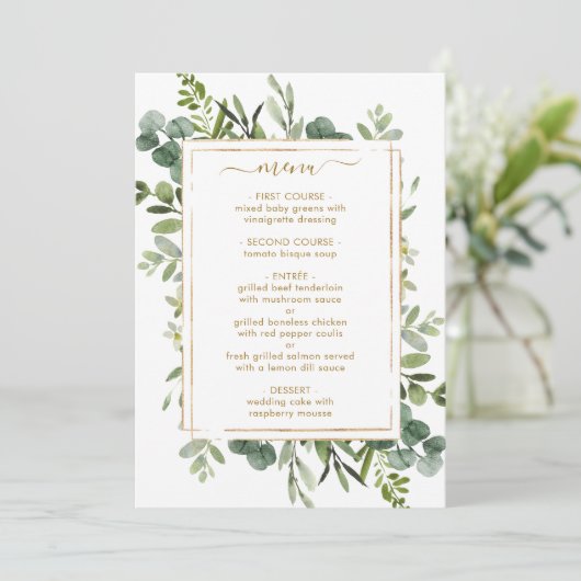 Botanisch Goud Groen Menu Kaart (Staand voorkant)