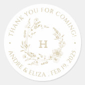 Botanisch Goud Monogram Bruiloft Sticker (Voorkant)
