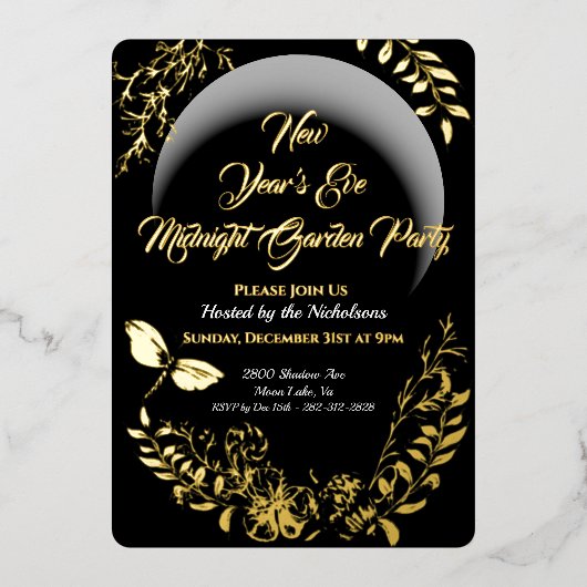 Botanisch Goud Oudejaarsavond Party Uitnodiging Fo (Voorkant)