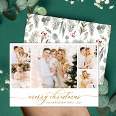 Botanisch Goud Script 5 Fotocollage Kerstmis Feestdagenkaart