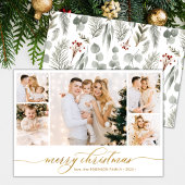Botanisch Goud Script 5 Fotocollage Kerstmis Feestdagenkaart