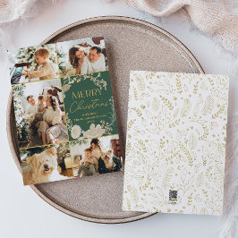 Botanisch Goud Wit Bloemen Krans Foto Kerstmis Feestdagenkaart