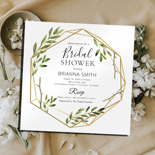 Botanisch Gouden Geometrische Bruidsdouche Kaart