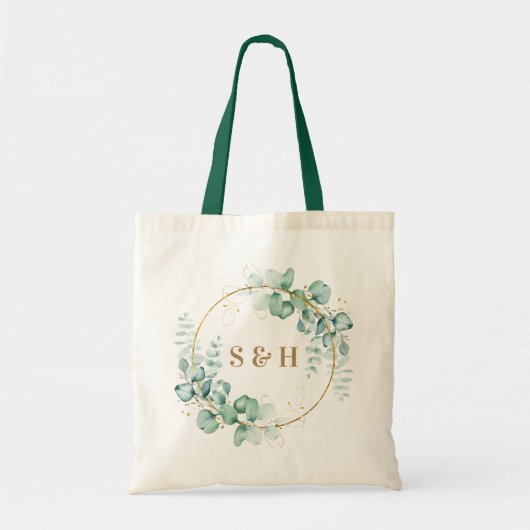 Botanisch gouden groen personaliseerbaar monogram tote bag (Voorkant)