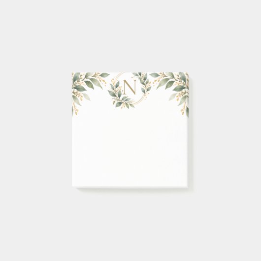 Botanisch gouden monogram gepersonaliseerd briefpa post-it® notes (Voorkant)