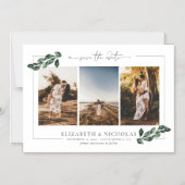 botanisch groen | 3 Fotobruiloft Bewaar de datum Magnetische Uitnodiging (Voorkant)