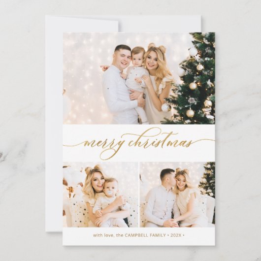 Botanisch groen 3 Fotocollage Kerst Kaart (Voorkant)