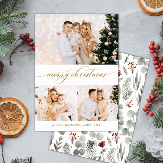 Botanisch groen 3 Fotocollage Kerst Kaart