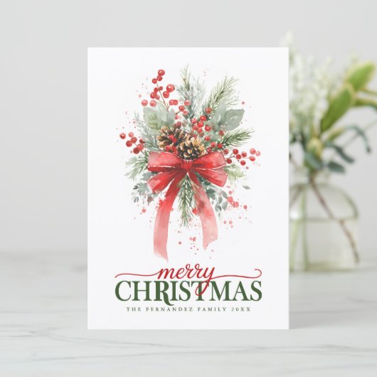 Botanisch groen aquarel Prettig kerstfeest Feestdagenkaart (Staand voorkant)