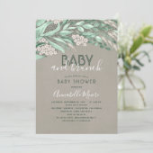 Botanisch groen Baby shower | Baby en brunch Kaart (Staand voorkant)