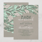 Botanisch groen Baby shower | Baby en brunch Kaart (Voorkant / Achterkant)