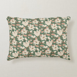 Botanisch groen beige lelie bloemenpatroon accent kussen