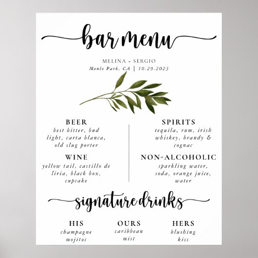 Botanisch Groen Bindbalkmenu Poster (Voorkant)