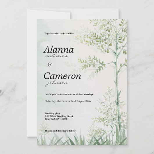 Botanisch groen blad bloemen rustieke bruiloft kaart (Voorkant)