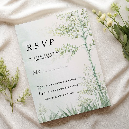 Botanisch groen blad bloemenrustiek RSVP Kaart