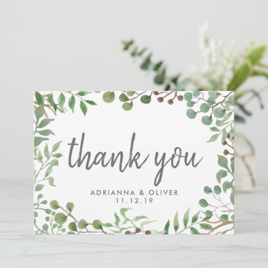 Botanisch groen | Blad | Bruiloft dank u Bedankkaart (Staand voorkant)