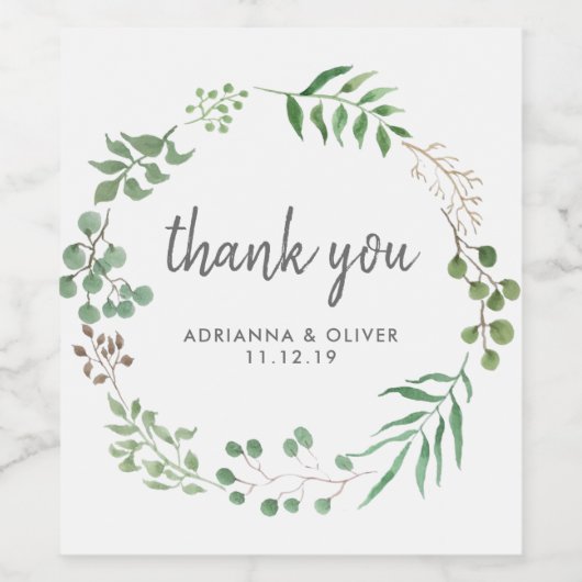 Botanisch groen | Blad | Bruiloft dank u Wijn Etiket (Enkel label)