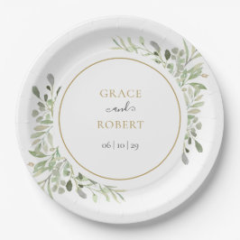 Botanisch groen blad Elegant gouden bruiloft Papieren Bordje