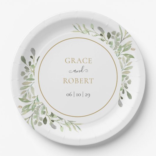 Botanisch groen blad Elegant gouden bruiloft Papieren Bordje (Voorkant)