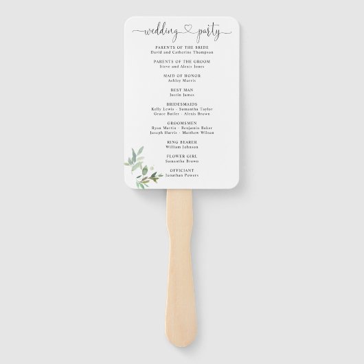Botanisch groen blad Harten Huwelijksprogramma Handwaaier (Achterkant)