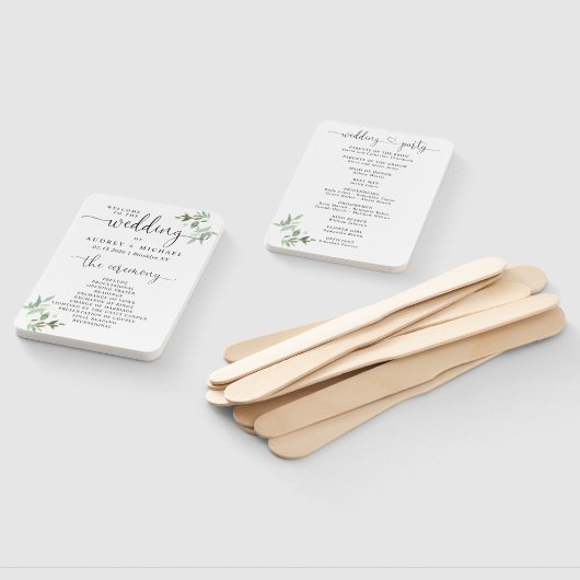 Botanisch groen blad Harten Huwelijksprogramma Handwaaier (Niet-gemonteerd)