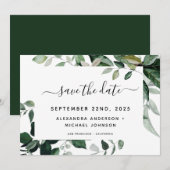 Botanisch groen blad waterverf bruiloft save the date (Voorkant / Achterkant)